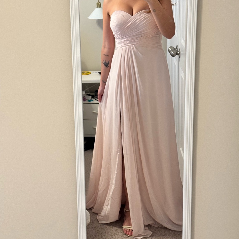 Azazie Strapless Chiffon Gown in Blush Pink M/8